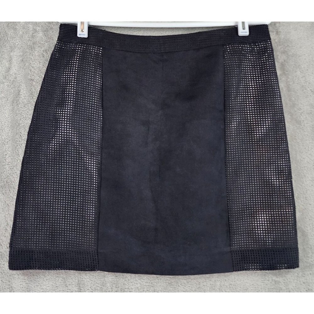 Worthington Skirt Womens 10 Black Faux Suede Mesh Retro a Line Mini
